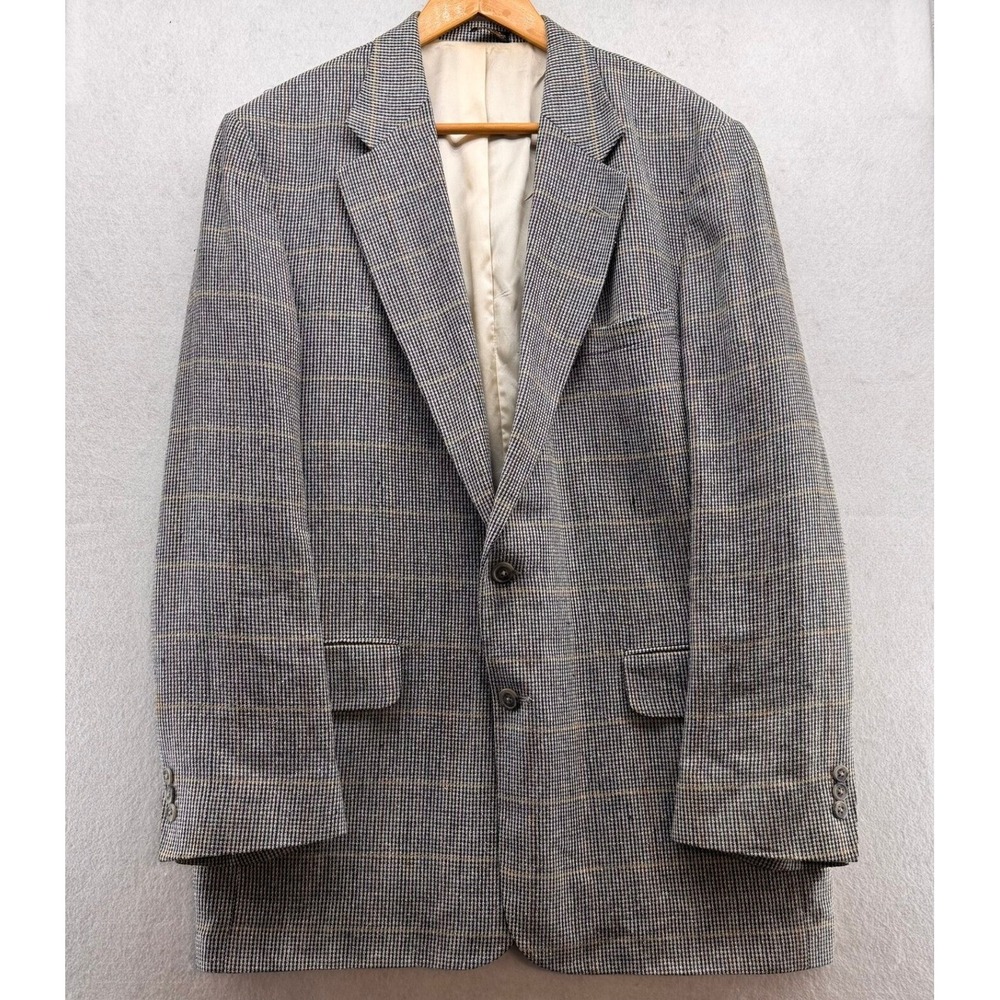 AKA Eddie Bauer Blazer‎ Silk Linen Sport Coat Herringbone Jacket 44L Classic